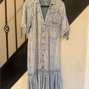 Free People Light Blue Button-Down Maxi Dress